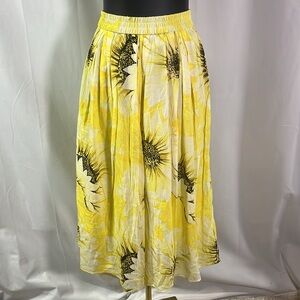 H&M Yellow Sunflower Print Cotton A-Line Midi Skirt